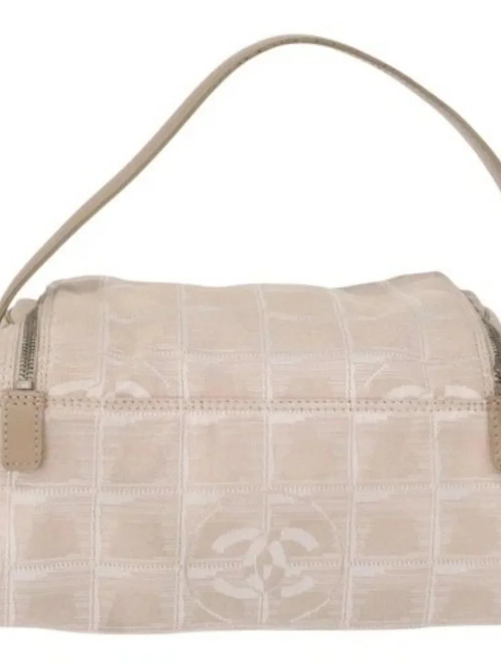 CHANEL New Travel line Hand Bag Nylon Beige Silver CC Auth 163622